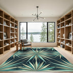 Teal Mint Geometric Sunburst Star Rug