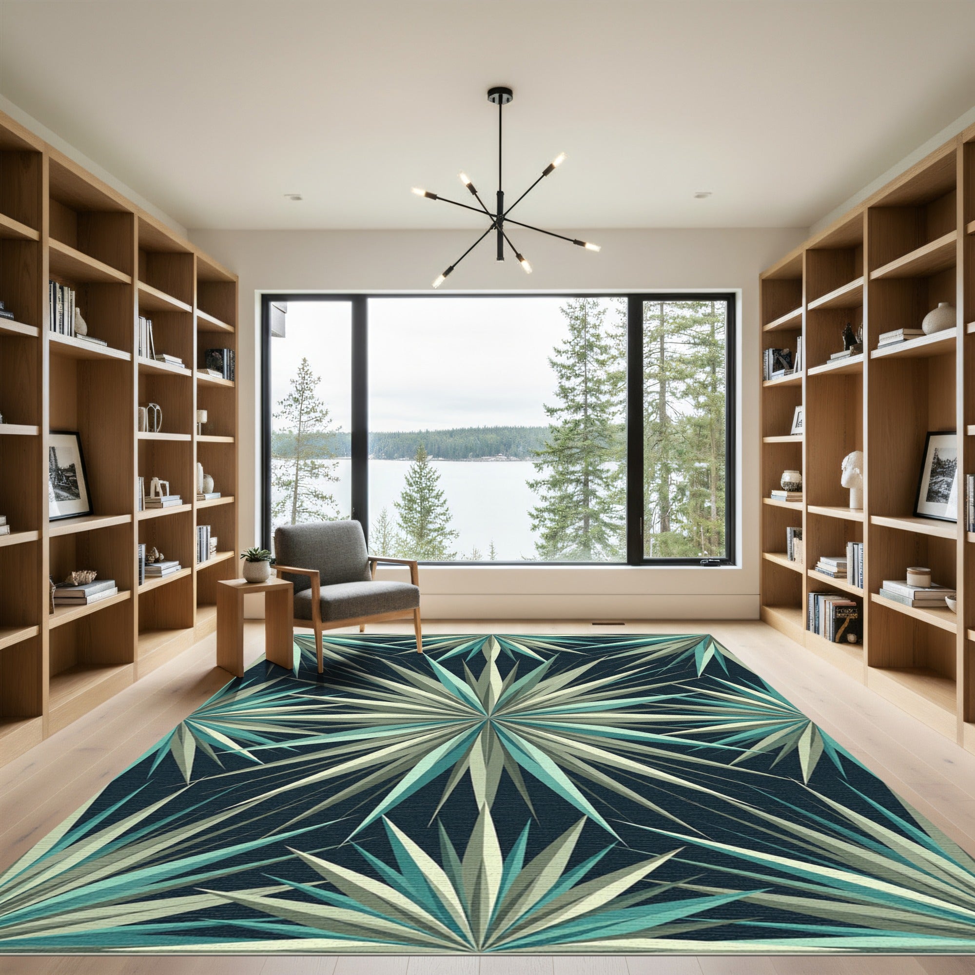 Teal Mint Geometric Sunburst Star Rug