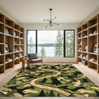 Camo Forest Landscape Winding Road Illustration Rug