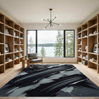 Modern Monochrome Abstract Charcoal Brush Strokes Rug