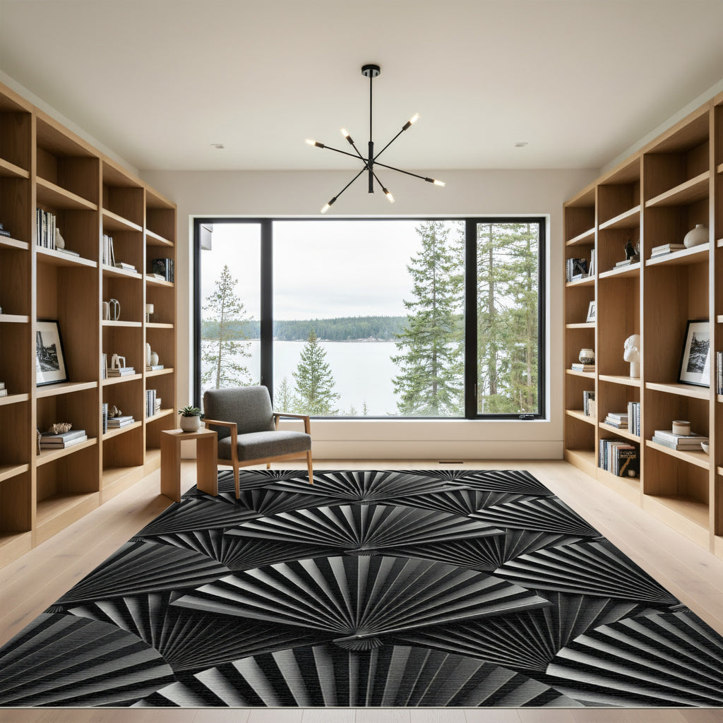 Monochromatic Gray Fanning Ribbons Rug
