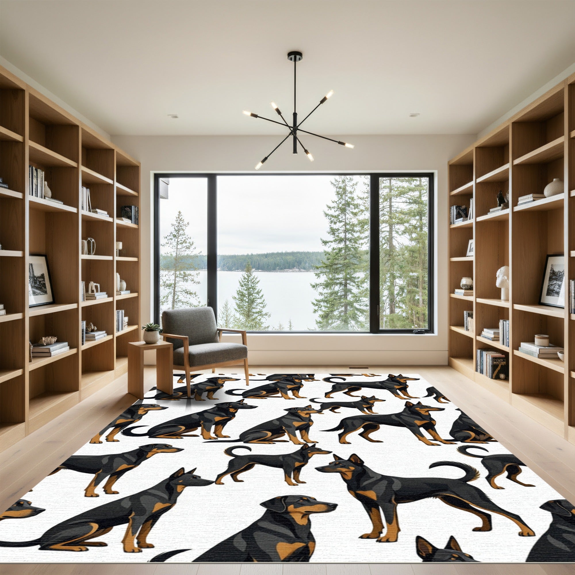 Sleek Black and Tan Canine Illustration Rug