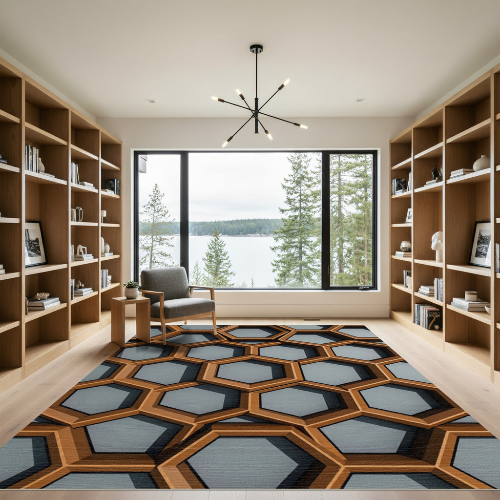 Copper and Gray Geometric Honeycomb Rug