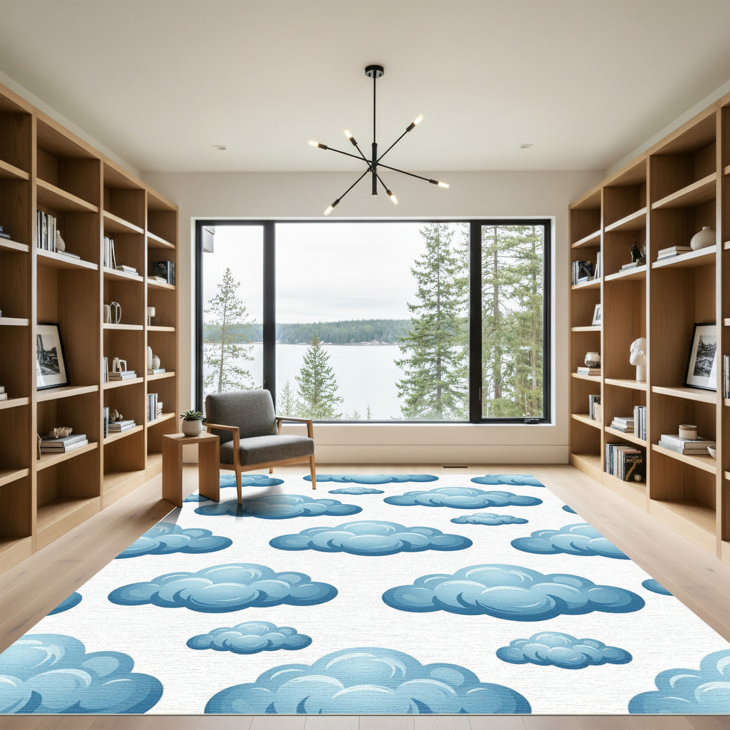 Dreamy Sky Blue Puffy Cloud Landscape Rug