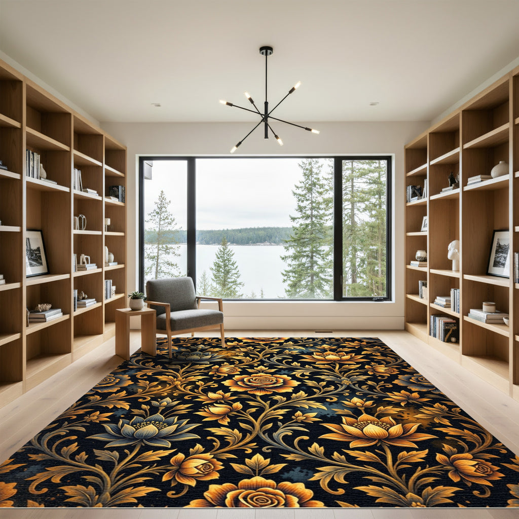 Golden Floral Vine Wallpaper Rug