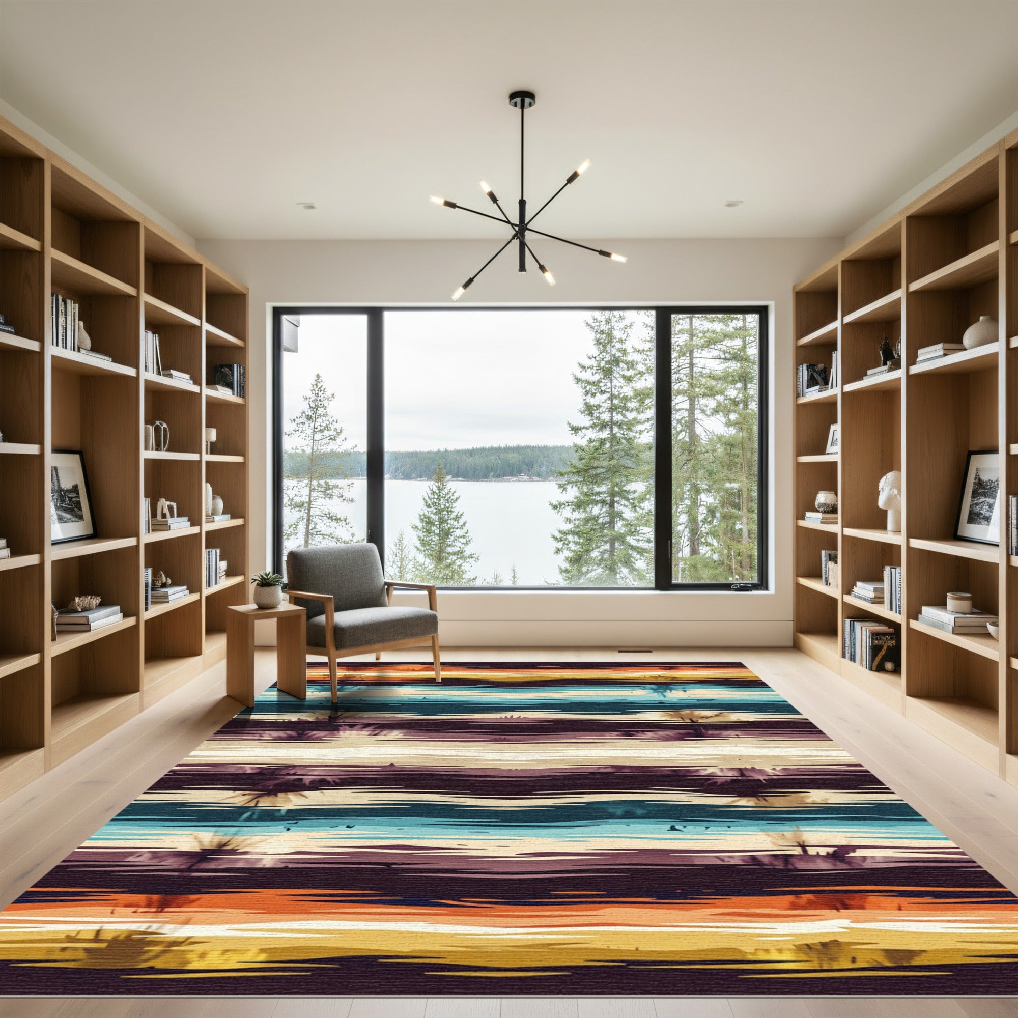 Abstract Multi-tone Earthy Horizon Stripe Rug