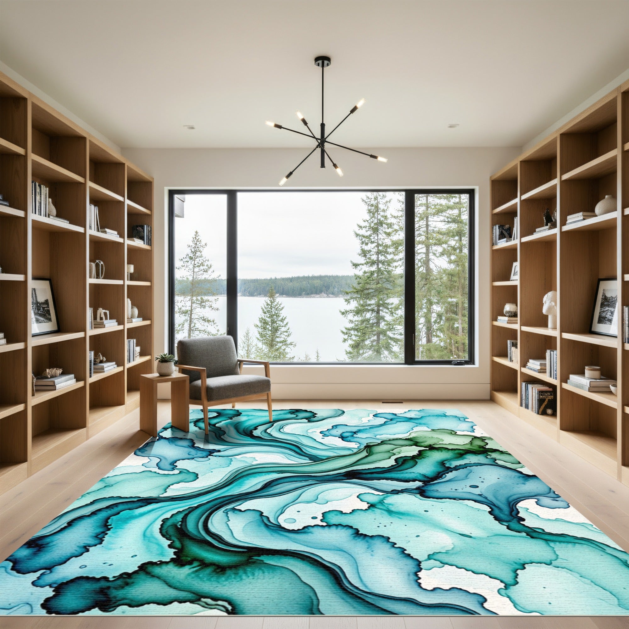 Ethereal Teal and Emerald Fluid Wave Rug