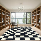 Modern Monochrome Checkered Abstract Grid Rug