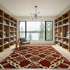 Crimson Interlocking Chain Diamond Rug