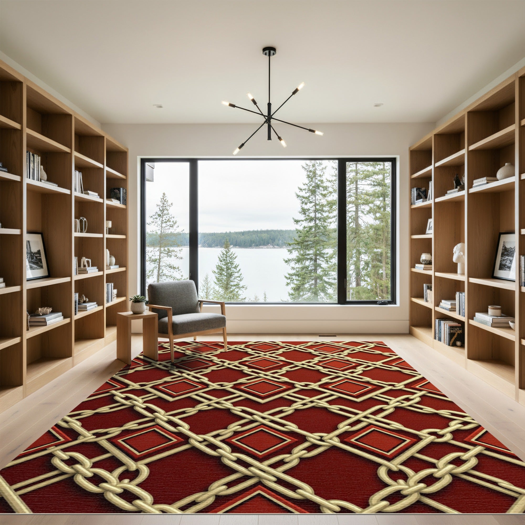 Crimson Interlocking Chain Diamond Rug