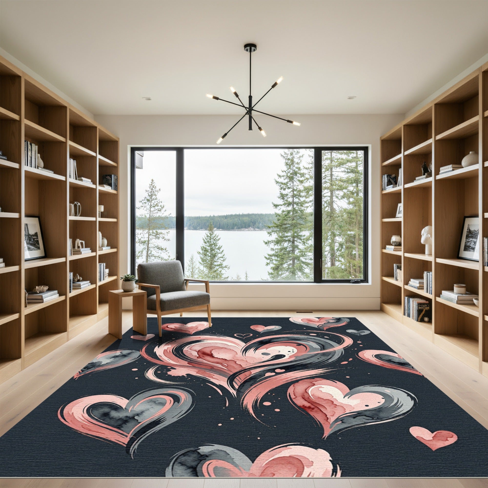 Pink Gray Swirl Hearts Watercolor Rug