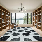 Minimalist Charcoal Monochrome Leaf Arrangement Rug