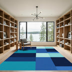 Cool Tone Geometric Block Layout Rug