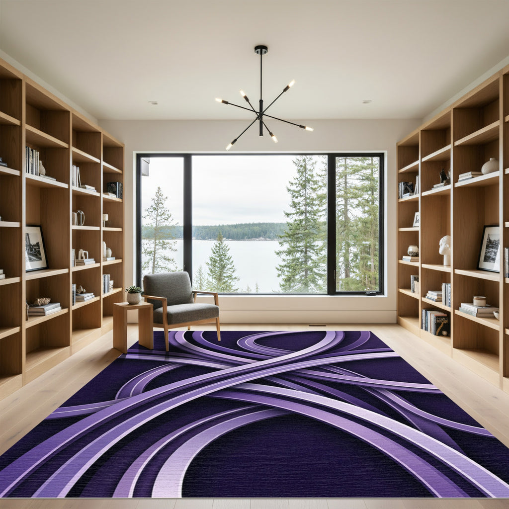 Modern Deep Violet Interlocking Curve Rug