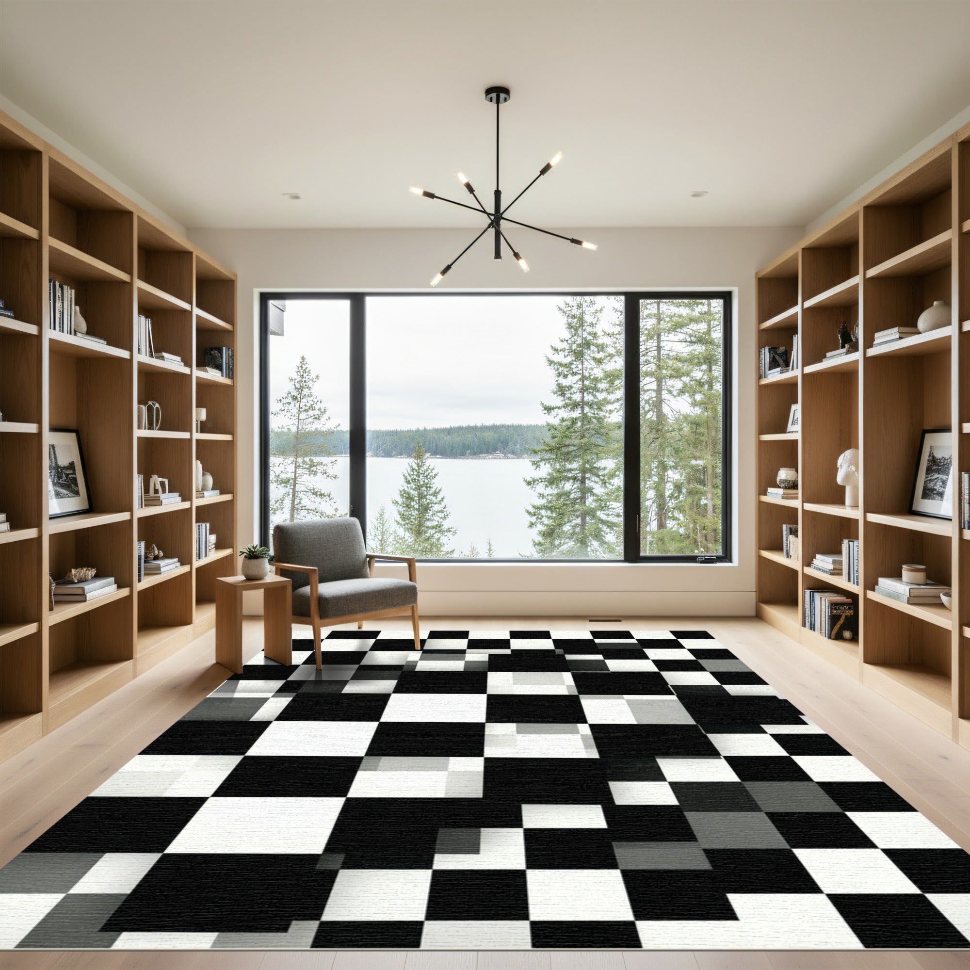 Monochromatic Illusionary Chessboard Squares Rug