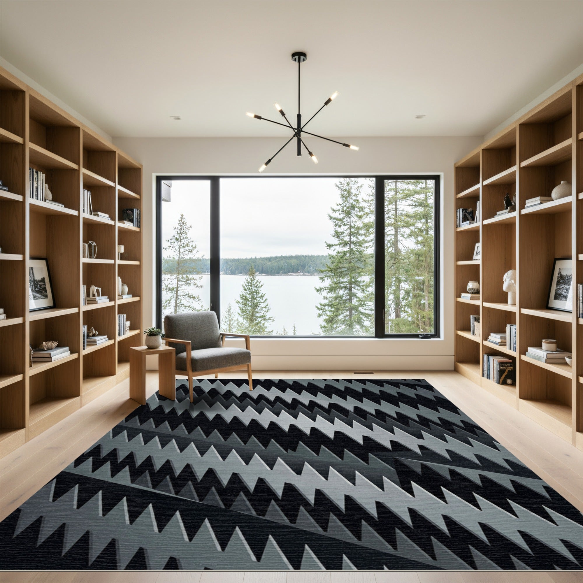 Dark Gray Jagged Stripe Repeat Rug