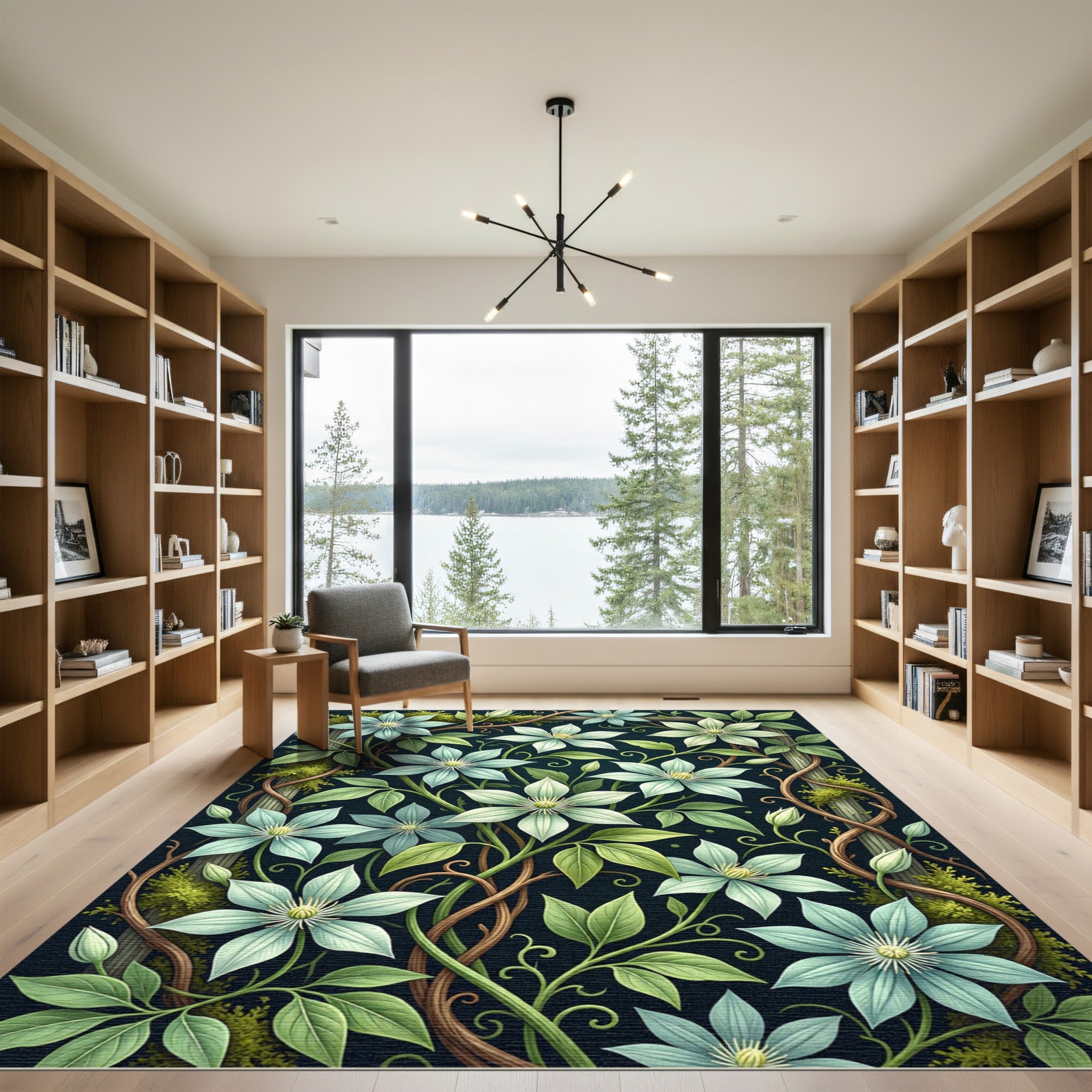 Pale Blue Floral Garden Vines Rug