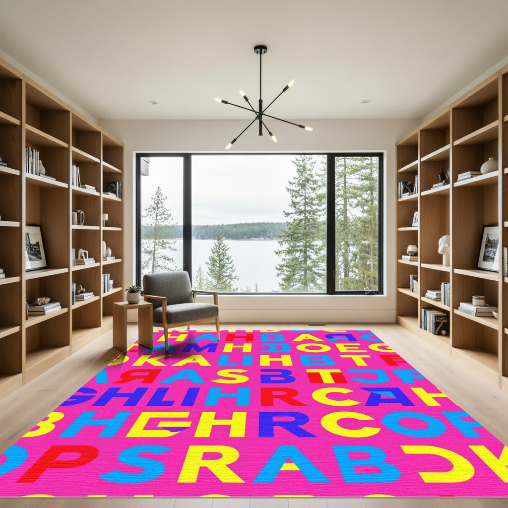 Bold Alphabet Pattern Pink Rug