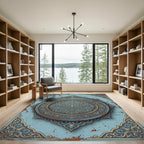 Intricate Blue Gold Filigree Medallion Rug