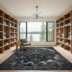 Dark Celestial Silver Lotus Medallion Rug