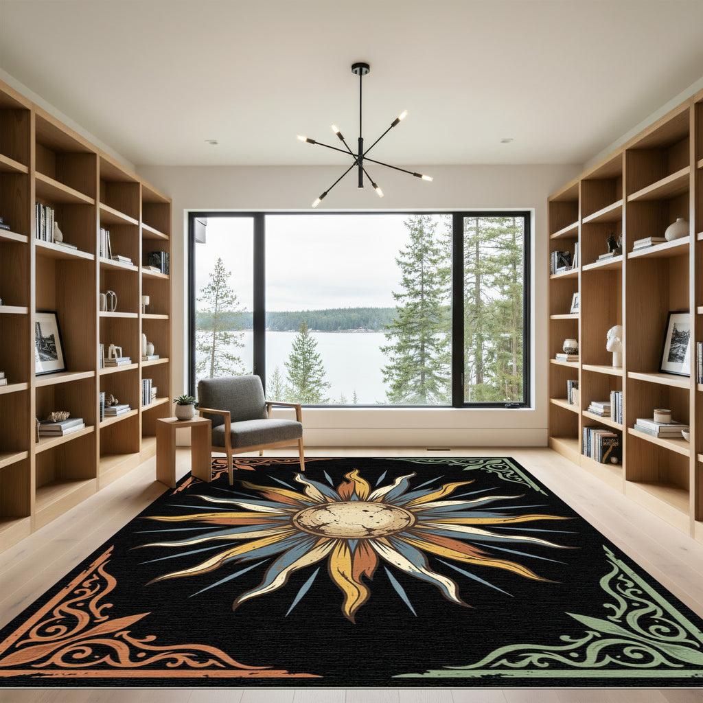 Celestial Sun Medallion Earthy Tones Rug