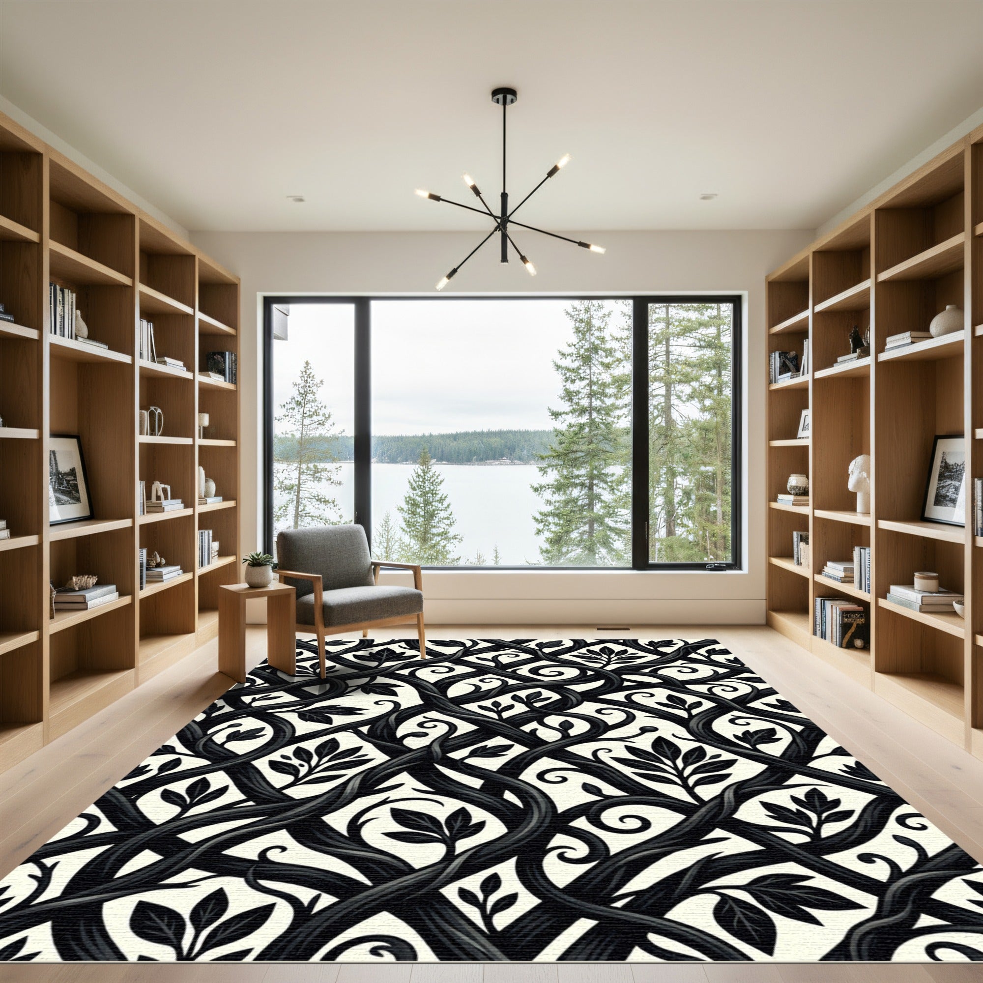 Monochromatic Entwined Vine Botanical Trellis Rug