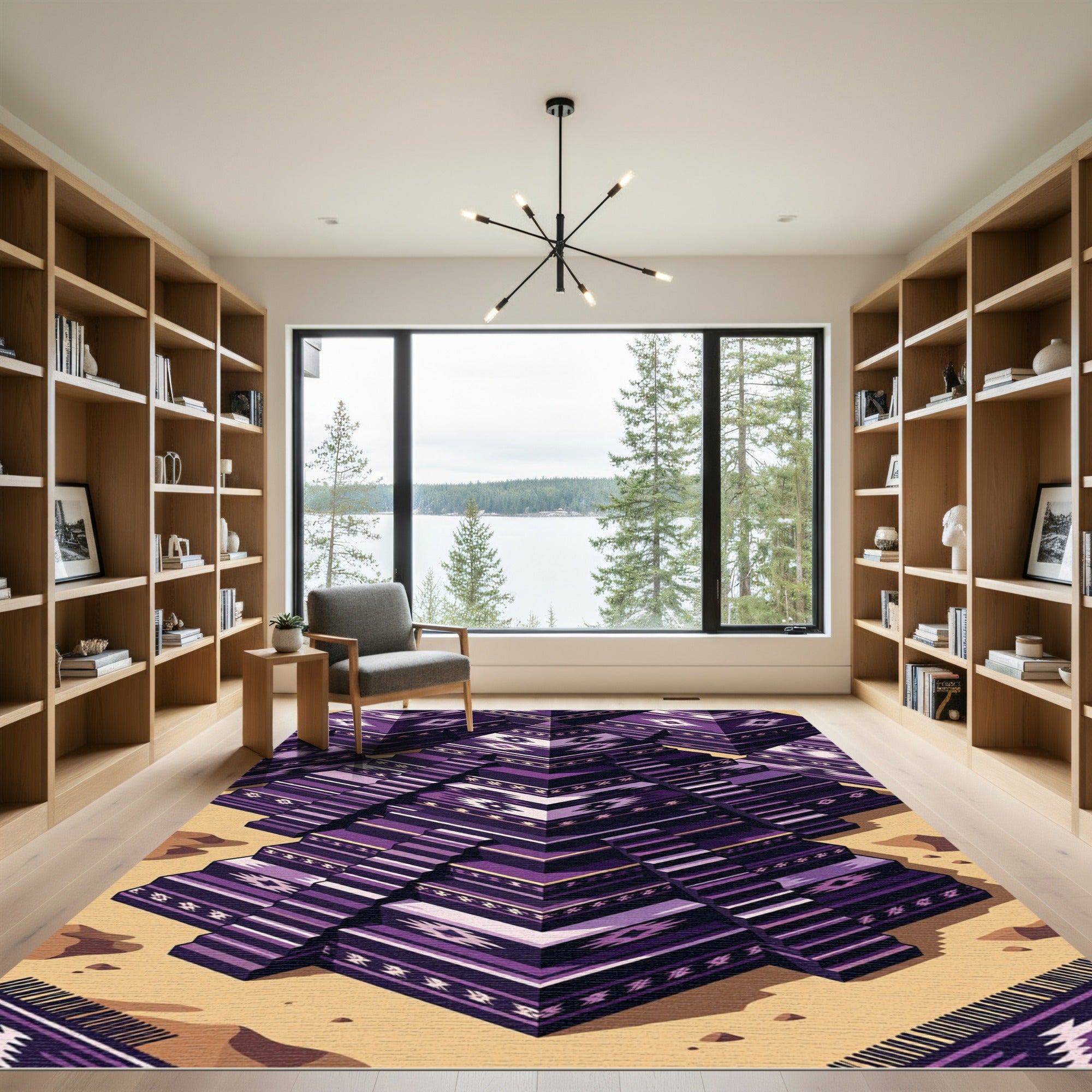 Andean Purple Geometric Stepped Pyramid Rug
