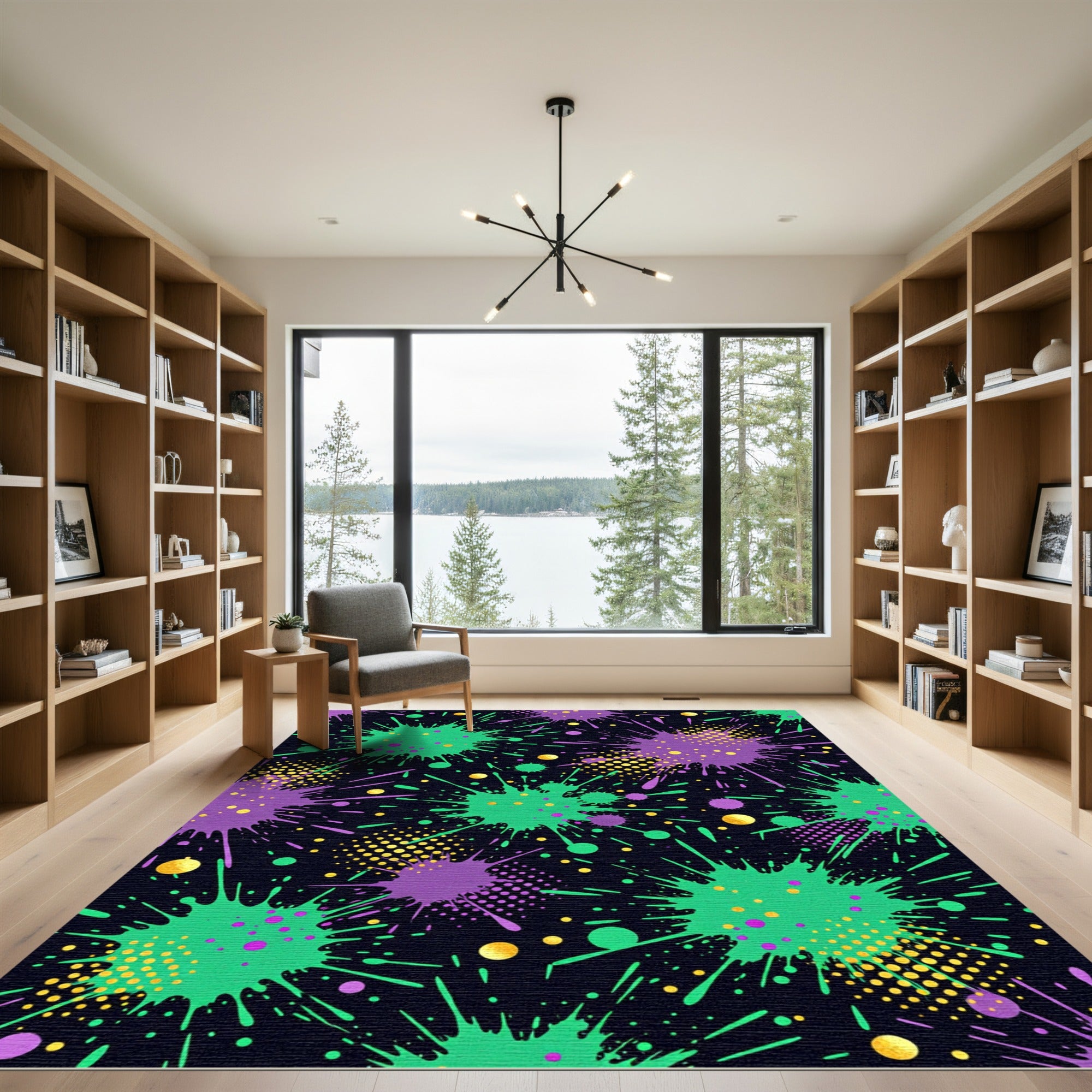 Vibrant Neon Splatter Abstract Modern Art Rug