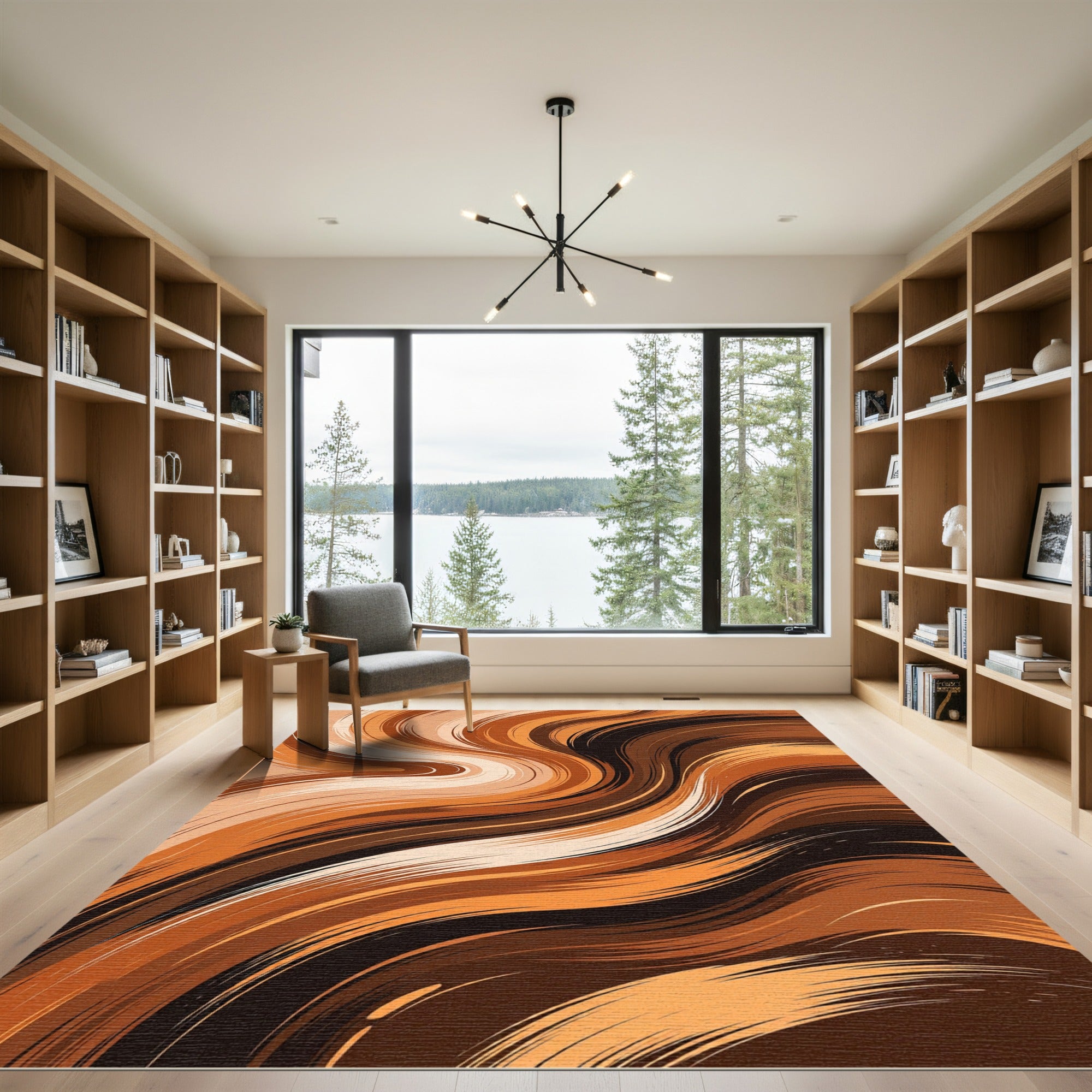 Abstract Earthen Caramel Flowing Swirls Rug