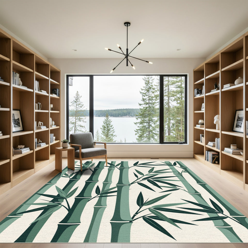 Minimalist Sage Green Bamboo Forest Rug