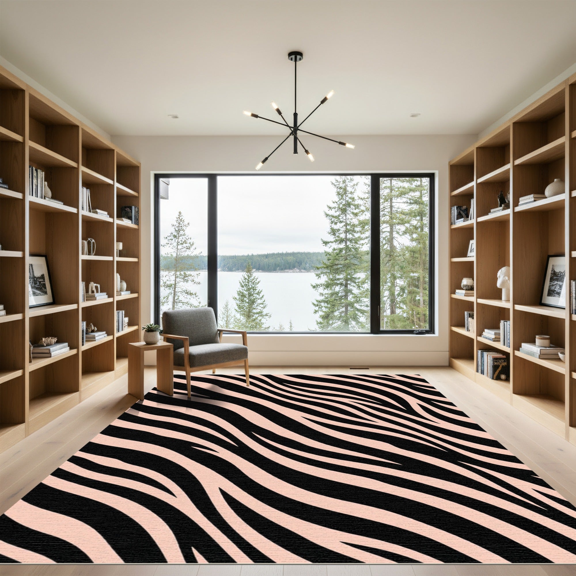 Blush Pink and Black Zebra Waves Rug