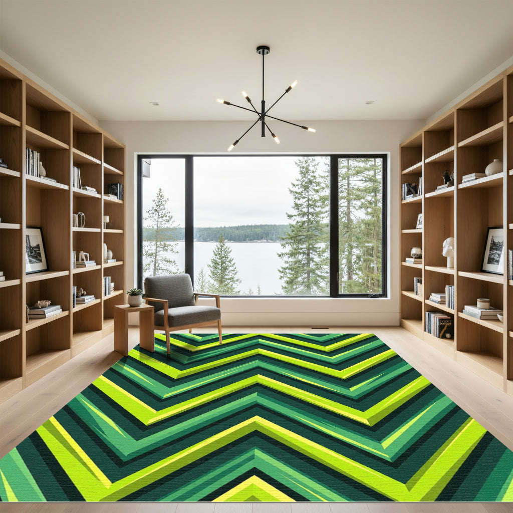 Vibrant Neon Green Chevron Zigzag Rug