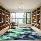 Ethereal Emerald Coastal Watercolor Landscape Rug