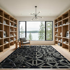 Monochrome Geometric Starburst Mandala Rug