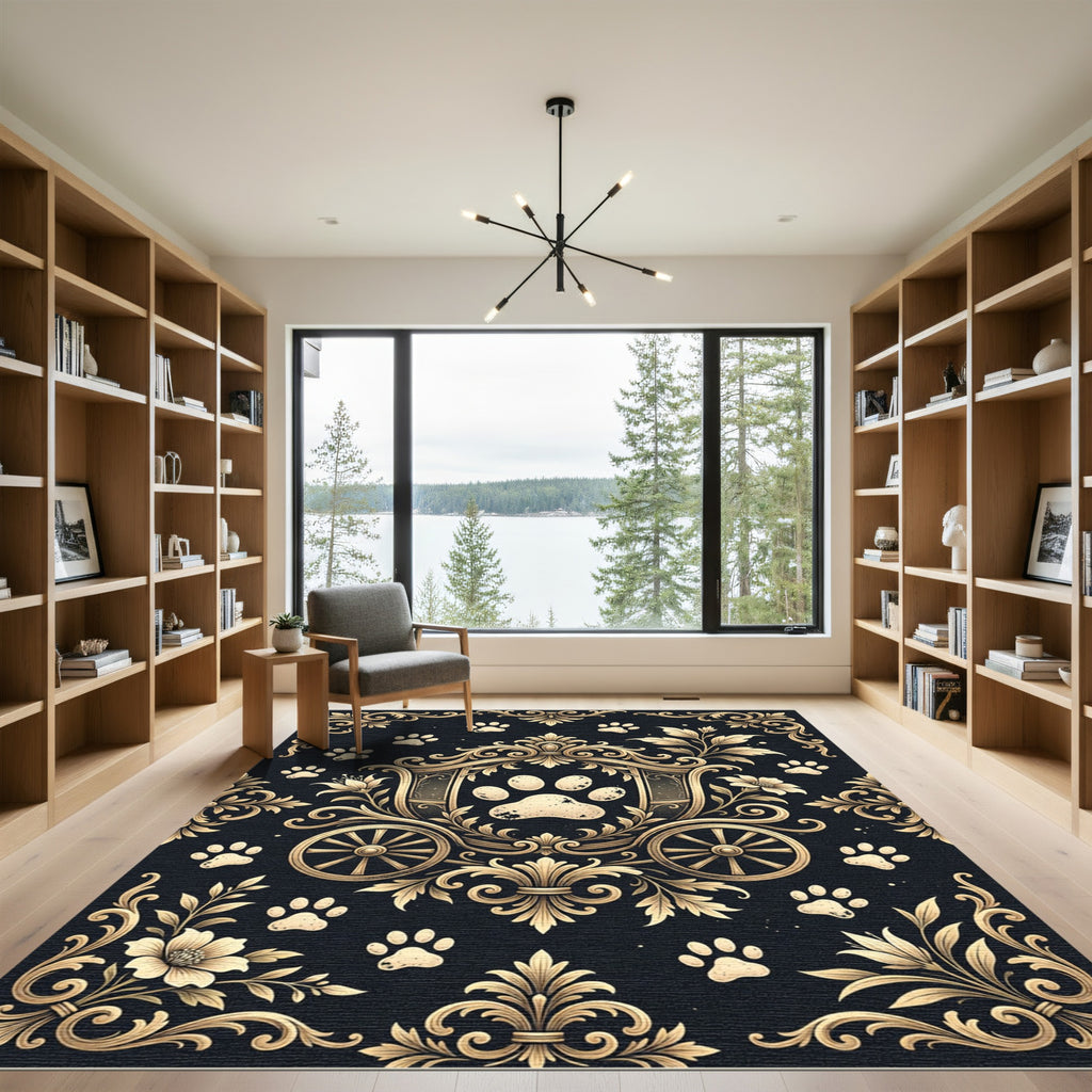 Elegant Gold Paw Carriage Filigree Rug