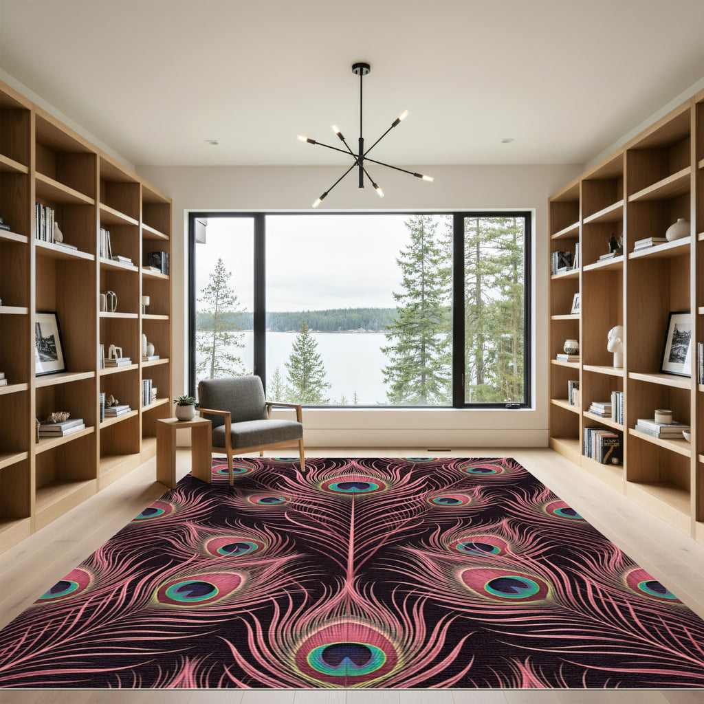 Pink Peacock Feather Eye Pattern Rug