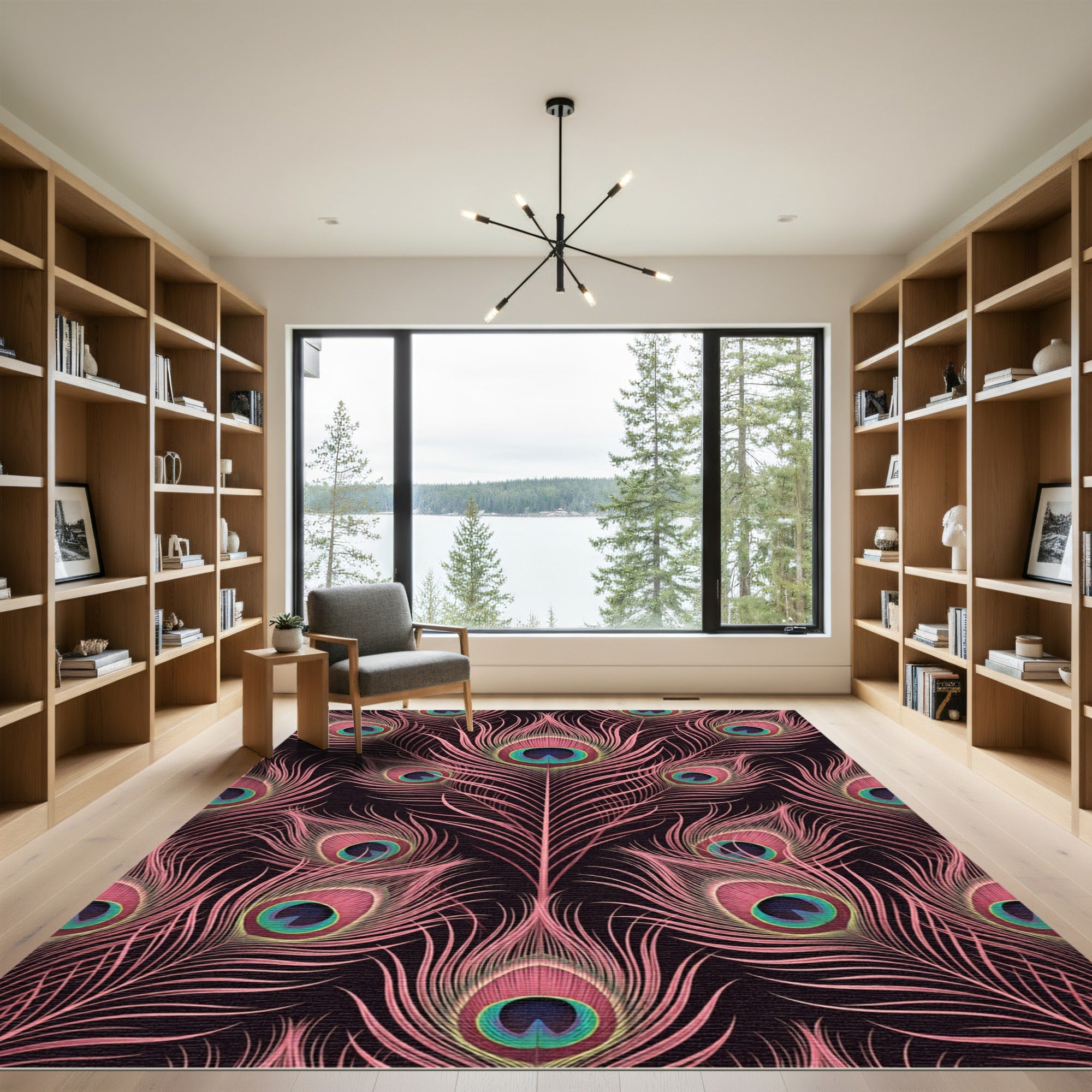 Pink Peacock Feather Eye Pattern Rug