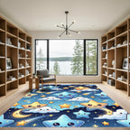 Whimsical Blue and Golden Starry Sky Rug