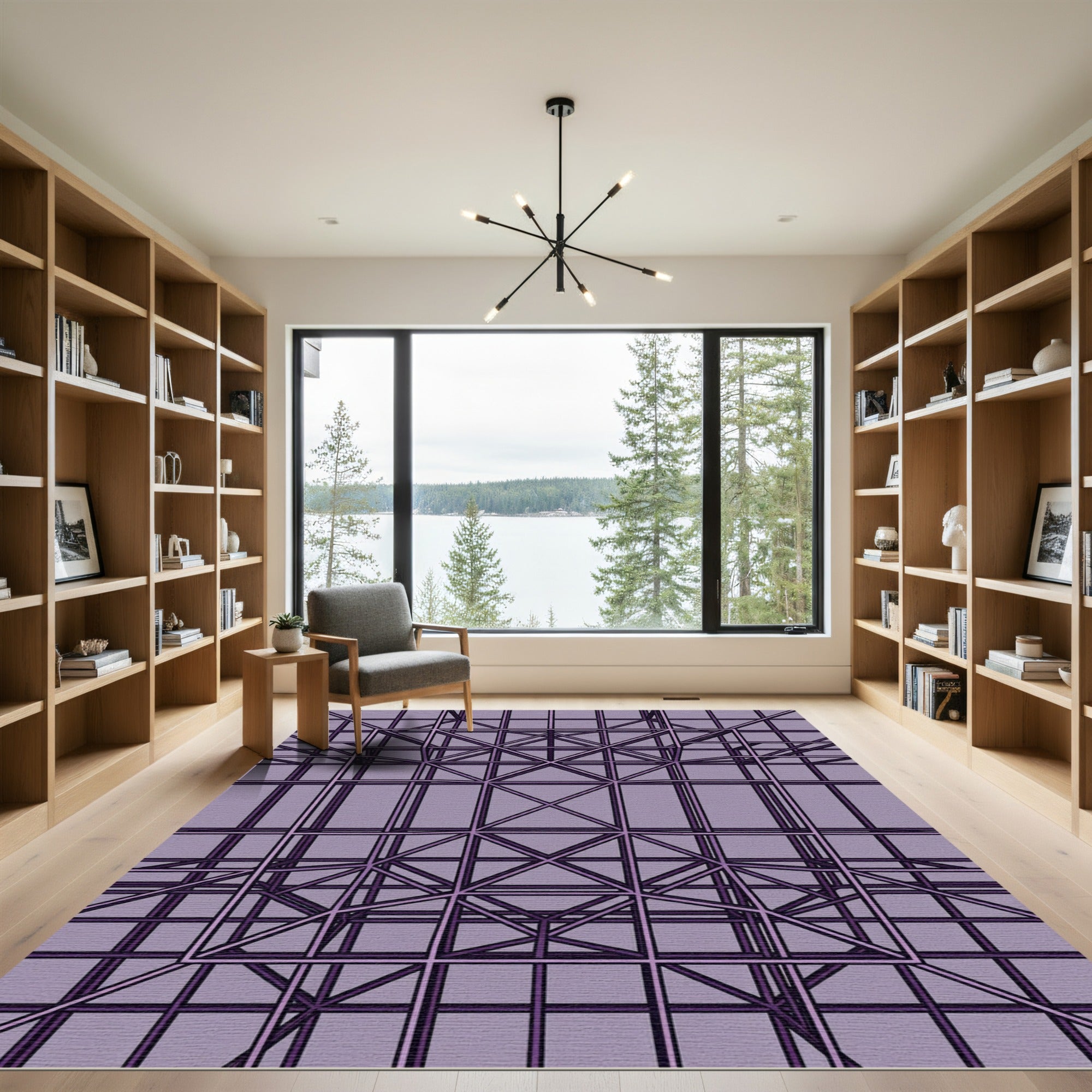 Purple Geometric Lattice Structure Rug