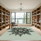 Sage Green Cream Floral Medallion Rug