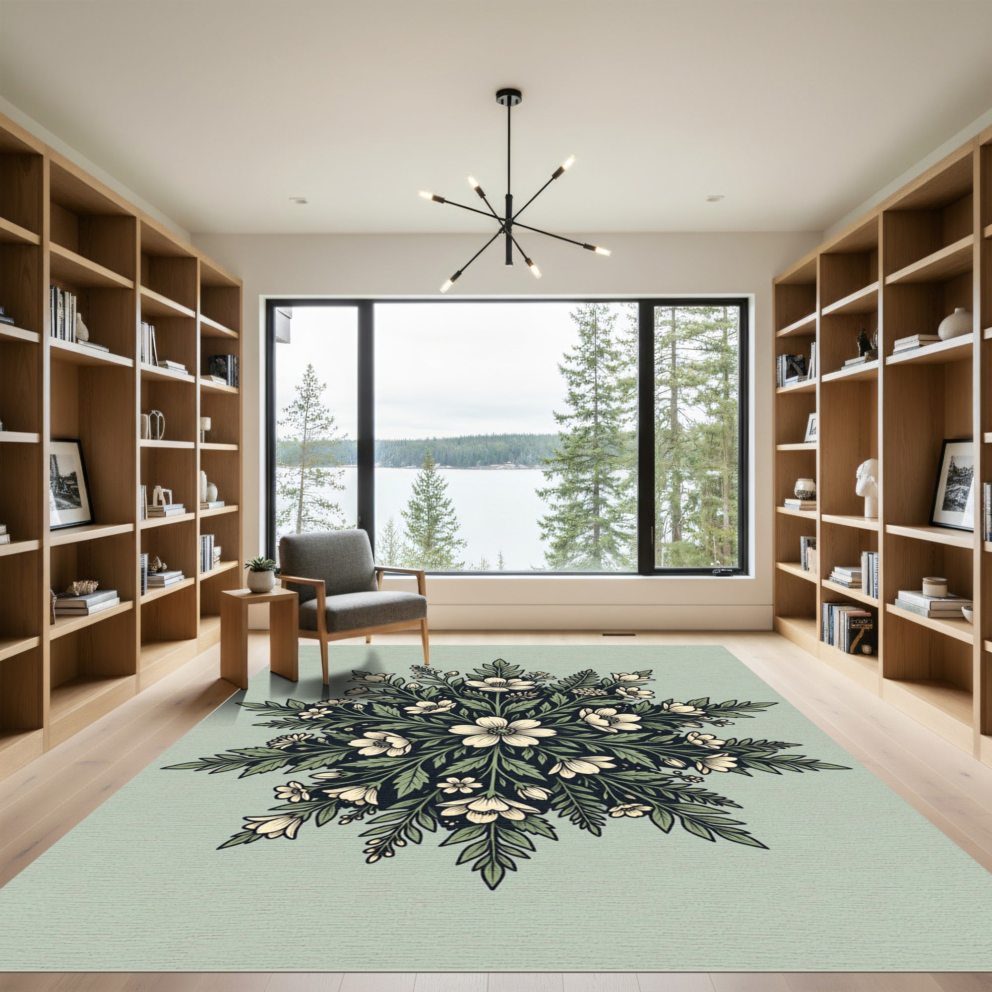 Sage Green Cream Floral Medallion Rug