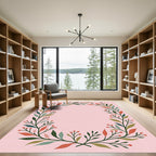 Coral Green Leaf Berry Garland Rug