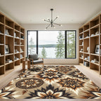 Earthy Brown Floral Mandala Textile Rug
