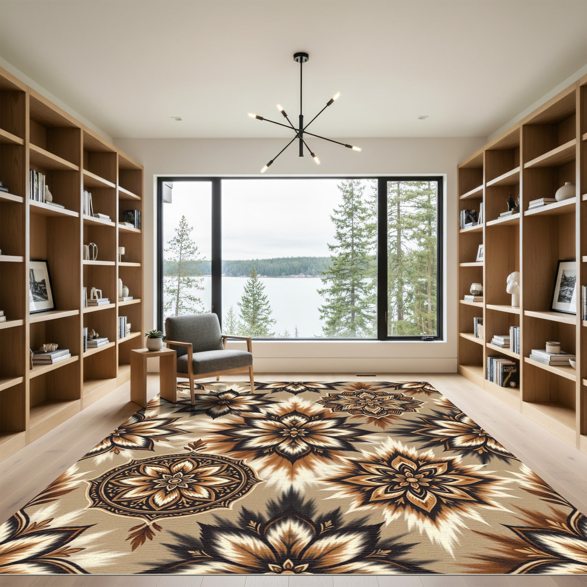 Earthy Brown Floral Mandala Textile Rug