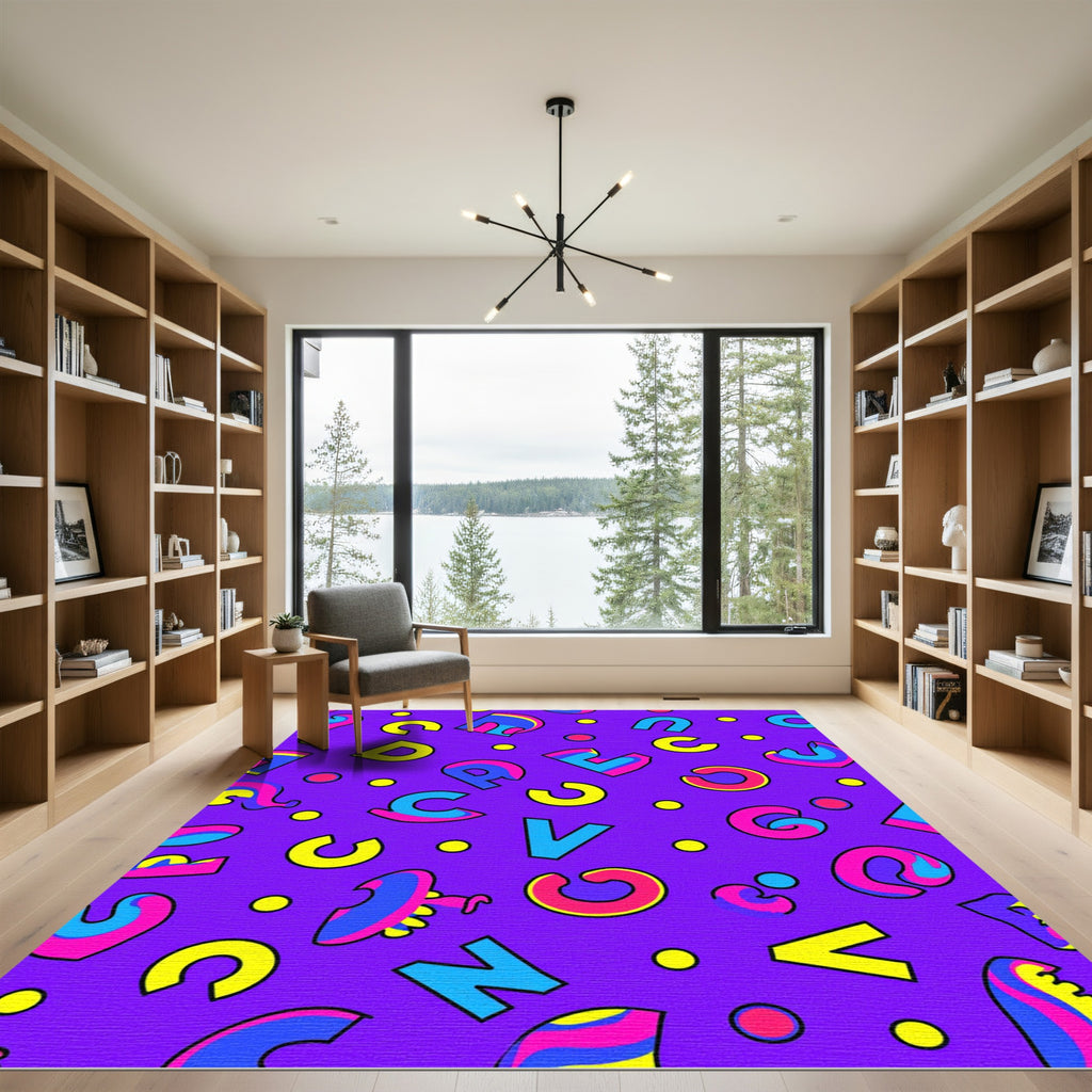 Retro Magenta Alphabet Pop Art Rug