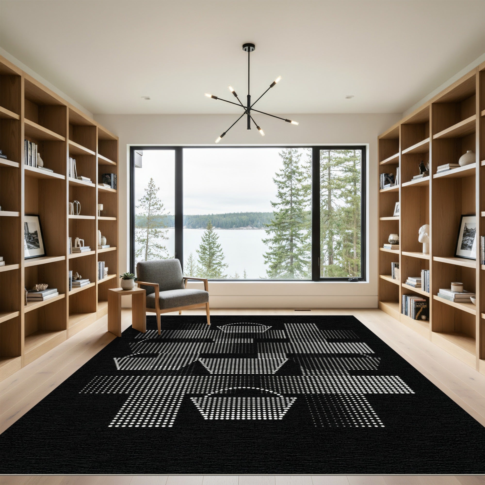 White Geometric Dot Pattern Basket Rug