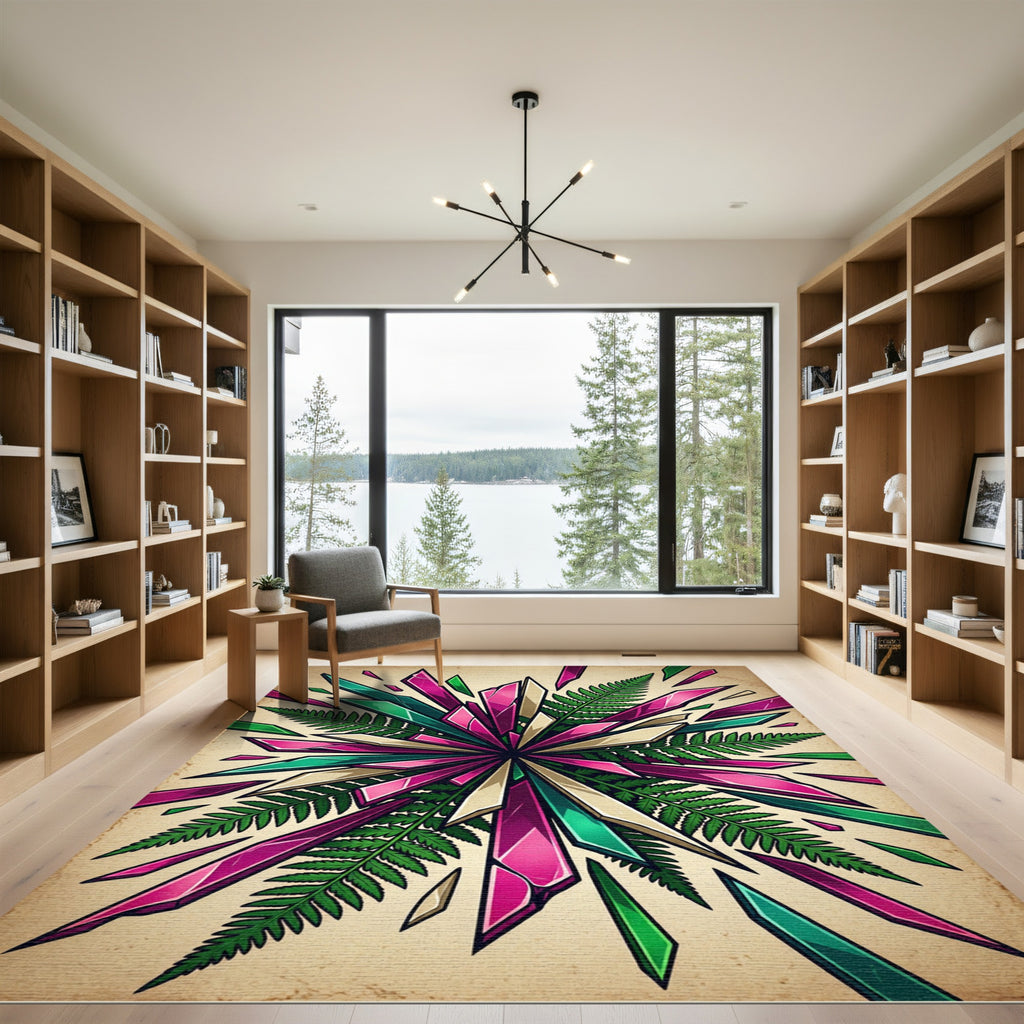 Vibrant Magenta Teal Crystal Fern Burst Rug