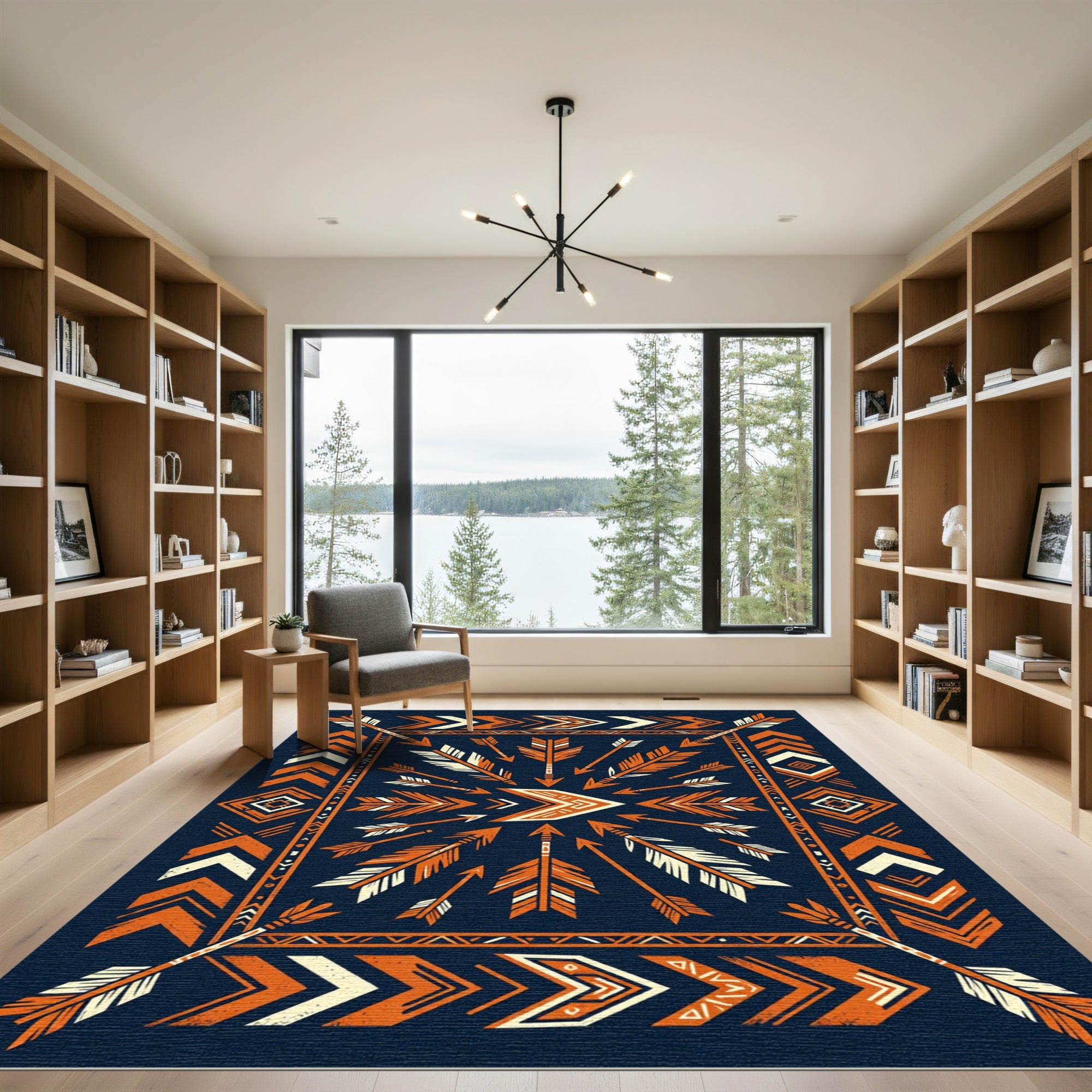 Earthy Orange Arrow Geometric Boho Art Rug