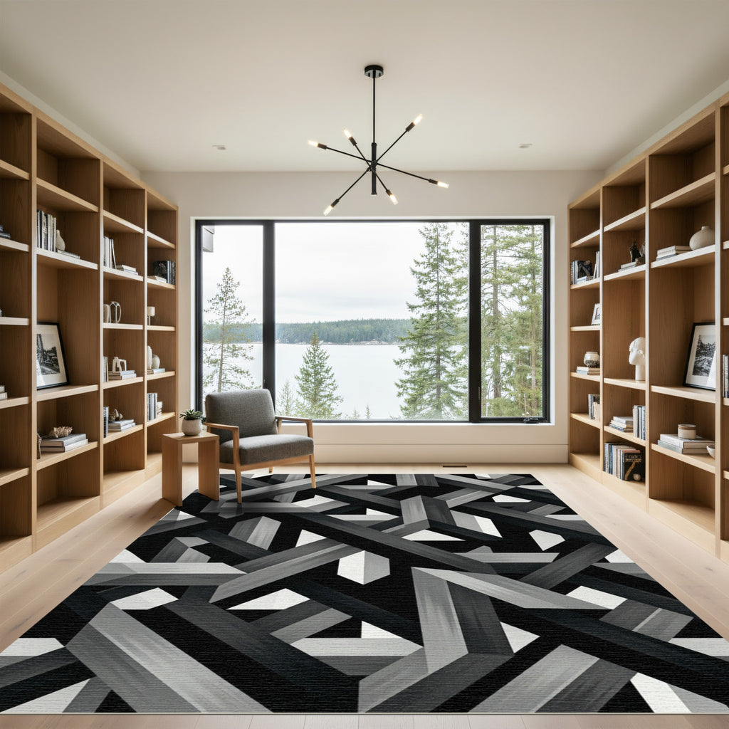 Monochromatic Geometric Interlocking Beam Abstract Rug