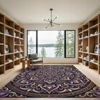 Ornate Violet Gold Floral Mandala Rug